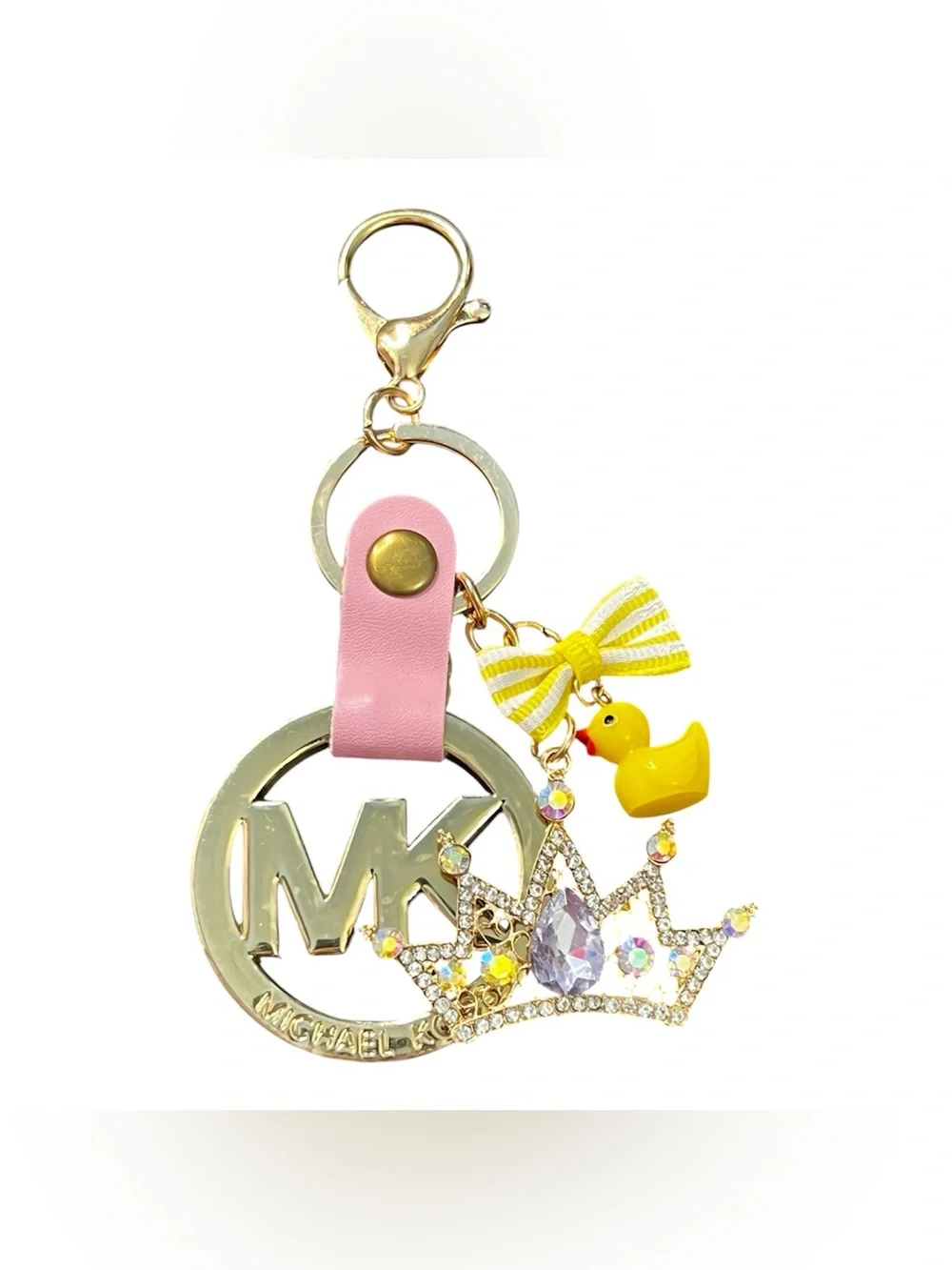 Ducky Princess Yellow & Pink Crown Gold Medallion Bag Charm